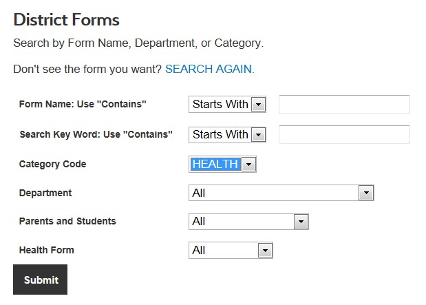 District Form Search Screen 