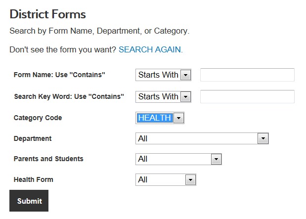 District Form Search Screen District Form Search Screen